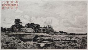 【大英博物馆藏画】“原创版画”1882年法国艺术蚀刻铜版画《法国西北部滨海瓦朗日维尔的茅屋》——法国版画家“埃德蒙·约恩Edmond Yon”作品 雕刻 法国ARCHES版画专用水印纸 版内签名 43x30cm 大英博物馆收藏编号：1883,0414.63（官网可查）“1882沙龙展出作品” 雕刻版画 原版版画 古董版画 老版画 欧洲版画 西洋版画 收藏装饰