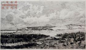 【大英博物馆藏画】“原创版画”1879年法国艺术蚀刻铜版画《法国纳瓦洛港的小山》—法国版画家“高世骇(Léon Gaucherel)”作品 雕刻 法国ARCHES版画专用水印纸 43x30cm 大英博物馆收藏编号：1880,0214.181（官网可查）“1879年沙龙展出作品” 雕刻版画 原版版画 古董版画 老版画 欧洲版画 西洋版画 收藏装饰