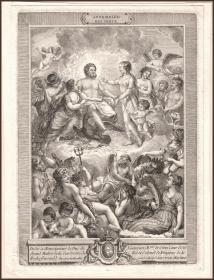 1785年铜版画《奥林匹斯山-众神会》，30*21cm