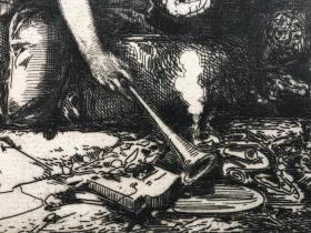 【大幅面版】 1877年法国艺术系列原创蚀刻铜版画《忧郁》—法国画家兼蚀刻师François Chifflart(1825 - 1901年)作品 手工水印纸印制 纸张尺寸44.6*31厘米