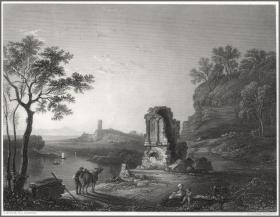 1854年钢版画《颓败的寺庙》，32.5*23.6cm