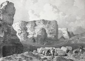 19世纪大幅面石版画《Carrières du Haut Banc，Marquise附近，法国》—石版师Eugène Cicéri 中国裱贴法 纸张尺寸53*35厘米