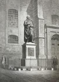 19世纪罕见钢版画《德国哲学家赫尔德雕像》—雕刻师J.W. baumann 纸张35*25.7厘米