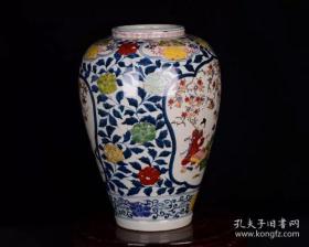 中欧日三地文明交融的重要瓷器，康熙寄托成化款斗彩（青花五彩），日式风格围棋仕女开光描金图罐。时间1700年前后，29/21cm，外销回流，罗斯柴尔德（Rothschild）家族珍藏火漆印。罕见的多文化交融重器，一个时代的重要物证。