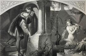 19世纪钢版画《水妖梅露希娜》—雕刻师W. French 纸张27.5*21.5厘米 裸露部分已作马赛克处理