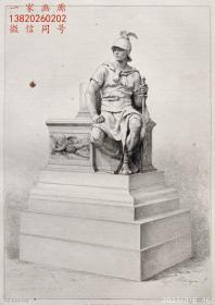 【大英博物馆藏画】1876年法国艺术蚀刻铜版画《法国将军拉摩里西尔(1806~1865)雕像》—法国雕塑家“Paul Dubois (1829-1905)"作品 版画家Eugène Abot 雕刻 法国ARCHES版画专用水印纸 43x30cm 大英博物馆收藏编号：1878,0511.293（官网可查）雕刻版画 原版版画 古董版画 老版画 欧洲版画 西洋版画 收藏装饰