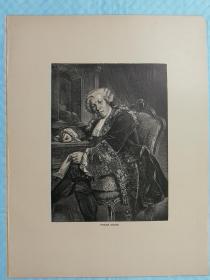 1892年 木版雕刻+凸版印刷《弗朗兹·摩尔Franz Moor》尺寸29*22.3厘米，背面空白--出自弗里德里希·冯·席勒Friedrich von Schiller1781年的戏剧《强盗The robbers》中的人物，是一个利己主义的理性主义者和唯物主义者，他很冷酷而且无情。