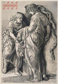 1870年“最杰出的意大利绘画作品集”木刻版画《朱迪斯与赫罗弗尼斯》—意大利帕多瓦派文艺复兴画家“安德烈亚·曼特尼亚(Andrea Mantegna，1431~1506)”作品41x30cm