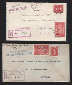 【60-11】二战加拿大挂号信邮检封，两件合拍