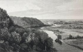 1813年铜版画《从克莱夫登庄园观泰晤士河风光》—雕刻师William Bernard Cooke 中国裱贴法 36.4*26.8厘米