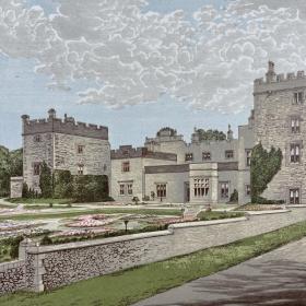 「蒙卡斯特城堡」1880年 英国城堡庄园彩色版画 尺寸27*21厘米 /01