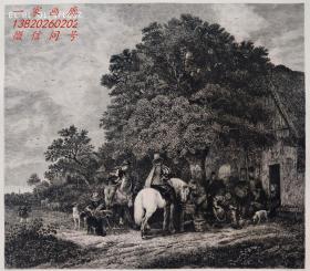 【大英博物馆藏画】1880年法国蚀刻铜版画《驿站》—荷兰画家“Isaac van Ostade(1621–1649)”作品 版画家：Eugène Gaujean雕刻 42x29cm 法国ARCHES版画专用水印纸 大英博物馆收藏编号：1881,0813.60（官网可查）