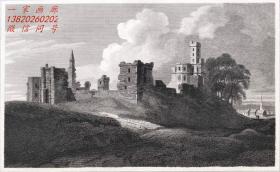 1814年“英格兰和苏格兰古迹”干刻铜版画《英格兰诺森伯兰郡的沃克沃斯城堡》—英国画家 “L.CLENNELL”作品 版画家：J.GREIG 雕刻 尺寸：27x22cm