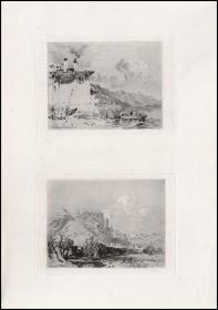 【透纳素描】1878年蚀刻版画《失落的古城》《景色优美的山谷里城市》，34.5*24.3cm