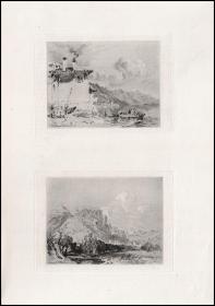 【透纳素描】1878年蚀刻版画《失落的古城》《景色优美的山谷里城市》，34.5*24.3cm