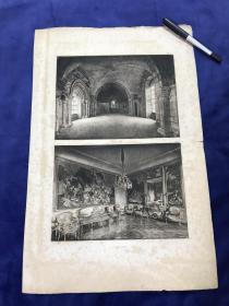 【限量644套】1889年大幅照相腐蚀凹版铜版画《Gatellier城堡内部，沙尔略修道院》—19世纪法国摄影师菲利克斯·提奥叶(Félix Thiollier,1842-1914年) 厚水印纹帘纸印制 48.1*31.2厘米