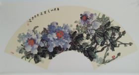 《紫气东来》著名花鸟画家于忠俪精品扇面画