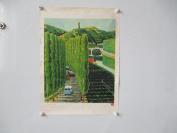 60年代  延安新貌 版画作品一幅  古元作 钢笔签名并盖图章 尺寸51*38厘米 又裂口