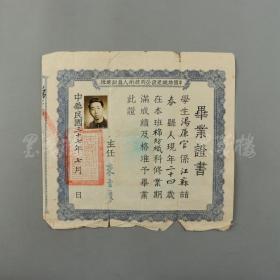 民国三十七年（1948） 时任中国纺织建设公司技术人员训练班班主任 束云季 签发毕业证明书一件（证主：汤廉官、贴有证主照片一枚） HXTX308131