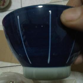 日本有田烧 仿宋代瓜楞碗 霁蓝釉小碗一对 釉色细腻精美 保真实用收藏两相宜.】