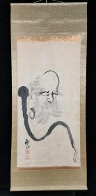 【日本回流】原装旧裱 佚名 水墨画作品“老翁”一幅（纸本立轴，画芯约7.9平尺） HXTX308806
