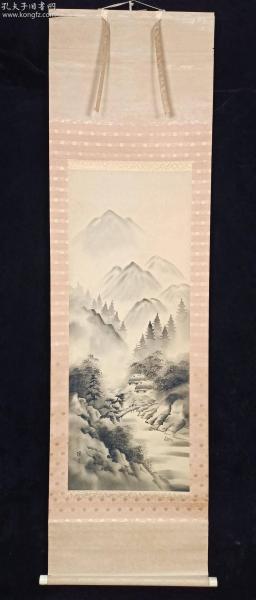 【日本回流】原装旧裱 稚 水墨画作品“山谷”一幅 （绢本立轴，画心约4平尺）HXTX308833