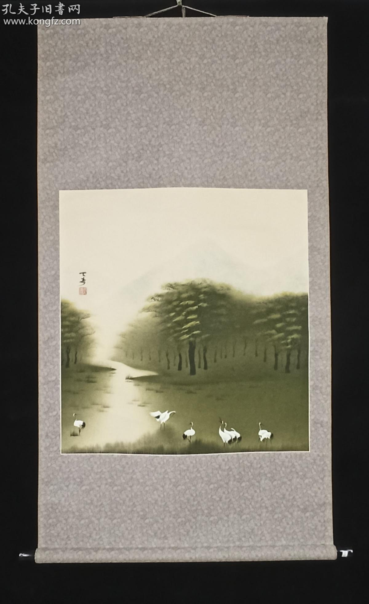 【日本回流】原装旧裱 天寿 水墨山水画《绿意盎然》一幅 （纸本立轴，画心约4.2平尺，钤印：天寿） HXTX311730