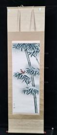 【日本回流】原装旧裱 珠香 水墨画作品“节节高升”一幅（绢本立轴，画芯约3.7平尺，钤印：珠香） HXTX308788