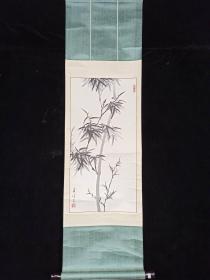 【日本回流】原装旧裱 佚名 水墨画“墨竹图”一幅（纸本立轴，画心约1.9平尺） HXTX309179