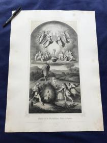 1855年大幅石版画《十四圣徒的寓言》—德国历史画家Augustin Palme(1808 - 1897年)作品 制版师Carl Feederle 金色镶边 带印章 60.5*44.5厘米 出自巴伐利亚国王路德维希一世专辑系列