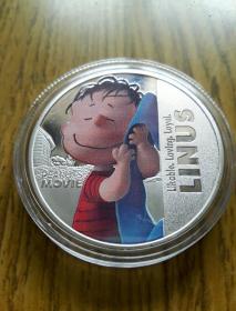 花生电影漫画镀银币Linus莱纳斯 查尔斯·舒尔茨纪念币徽章镀银币